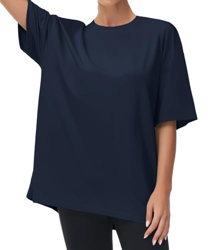 THE GYM PEOPLE Women's Casual Oversized T-Shirts Summer Crewneck Short Sleeve Workout Basic Tee Tops Dark Navy Blue