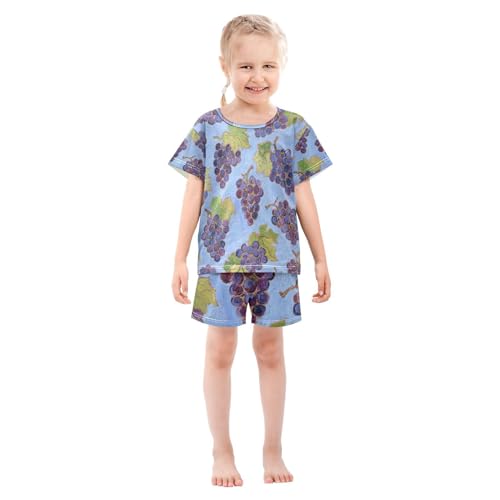 Boys 2 Piecing Pajama Set Lovely Sleepy Pj Shorts for Child Play Wear 6Y Grape Fruit Blue Art Painting pijama para jovenes hombres3