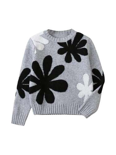 Image of BEAUDRM Girl's Cute Bow Sweater Crew Neck Long Sleeve Drop Shoulder Loose Pullover Tops