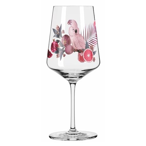 RITZENHOFF 6011003 Aperitifglas 500 ml - 2er Set - Serie Sommersonett - 2 Stück, Motiv Kakadu - Made in Germany, Rosa, Grau