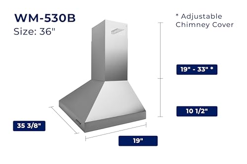 Image of Hauslane Wall Mounted Range Hood 36 inch Convertible Hood 350-750 CFM Base
