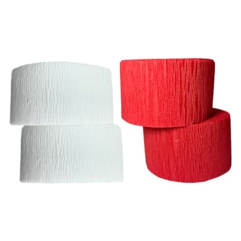 Red and White Crepe Paper Streamers (2 Rolls Each Color) MADE IN USA! Cover