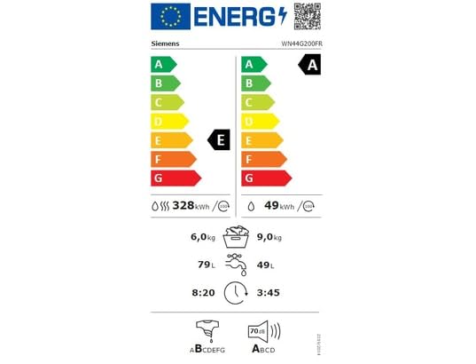 SIEMENS Lave linge sechant Frontal WN44G200FR, iQ500, smartFinish, anti-taches