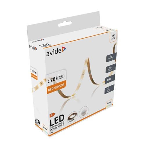 Avide Bande LED - Capteur de lit - 5 V - USB - 1,2 m - 3 W - 3000 K