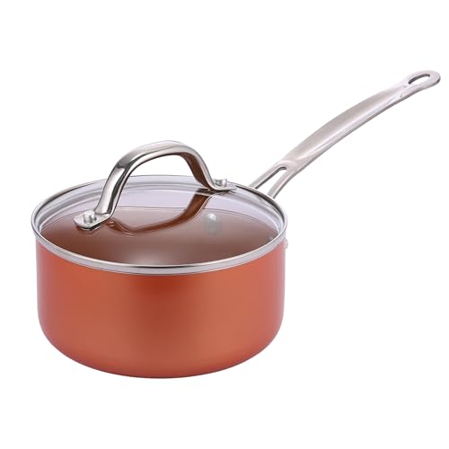 Innovacook Cacerola de cerámica de cobre de 16 cm, sartén de larga duración, utensilios de cocina innovadores, sartén de revestimiento de doble capa, apta para todas las cocinas, estilo cobre, color