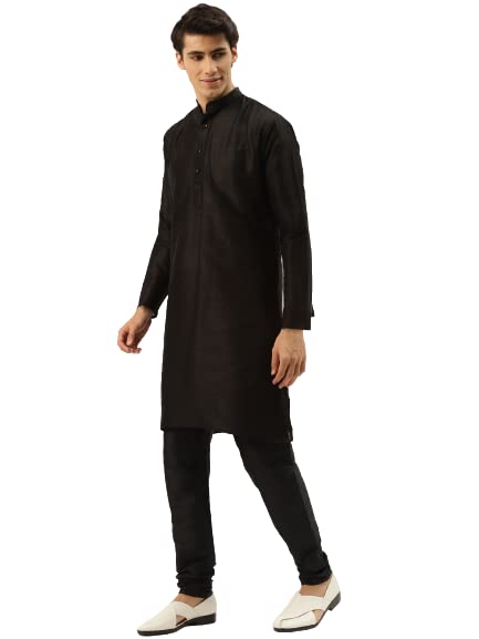 Sojanya (Since 1958 Men's Silk Blend Black Kurta Pyjama & Maroon Self Design Nehru Jacket Combo