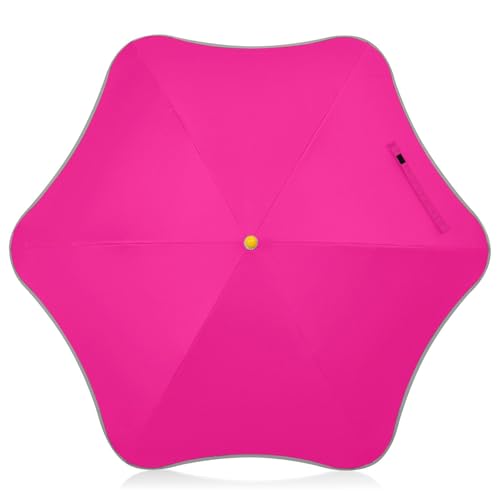 Yuiboo Sombrillas para niños, color rosa profundo, para lluvia, sol, con tira reflectante, paraguas pequeño para mochila con cierre a prueba de pellizcos y asa de gancho de fácil agarre para niños y