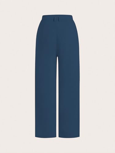 Image of Shasmi Women's High Waist Pleated Straight Leg Trousers - Elegant Solid Color Work Pants with Pockets, Casual Office Wear Polyester Blend Wide Leg Suit Pants (Trouser 235)