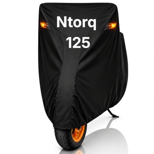 Image of Dhoom Scooty Body Cover for Ntorq 125 Cover | 100% Waterproof, Dustproof & Scratch Resistant | Heavy Duty Two Wheeler with UV Protection, Heat Resistant | All Weather Outdoor Scooty Cover (Black)
