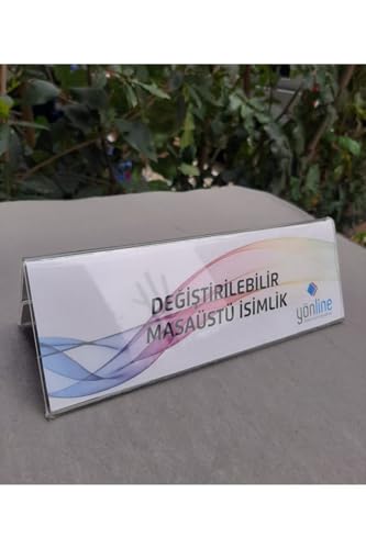 Üçgen Değiştirilebilir Kendinden Yapışkanlı Şeffaf Yatay Masaüstü İsimlik - 20x7 Cm