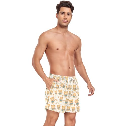 Yellow Retro Bears Swim Shorts for Men Men's 2 Layer Inseam Bathing Suit with Compression Liner Quick Dry XL4