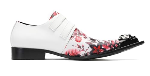 Santimon Mens Genuine Leather Loafers Casual Dress Slip On Shoes - Fashion Metal Pointed Toe Monk Loafer Western Mocasines for Party Disco Ballroom Prom Wedding2