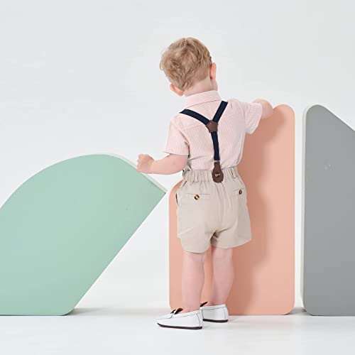 Image of Volunboy Baby Boy Formal Short Set Toddler Summer Gentleman Outfit Kid Short Sleeve Bowtie Shirt Suspender Shorts Suit