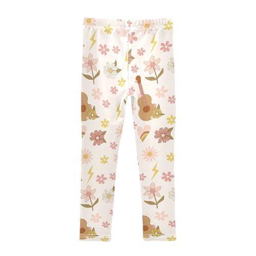 Guitar Flowers Girls Leggings,Workout Leggings for Girls Toddler Athletic Leggings Size for 3-10T2