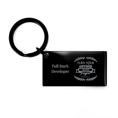 Inspirational Full Stack Developer Bible Verse Keyring Gifts for Men Women, Full Stack Developer Turn Your Worries into Prayers - Philippine 4:6 Graduation for Full Stack Developer Keychain Relig