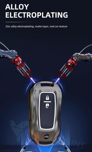 Image of Racer Series Car Key Cover Compatible with Toyota Hyryder, Glanza, Taisor | 2 Button Smart Key Case | Premium Waterproof Metal Soft Silicone Key Shell with Keychain