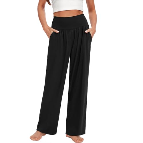 iniber Women's Wide Leg Casual Loose Lounge Pants Yoga Sweatpants High Waisted Comfy Pajama Flowy Pants with Pockets