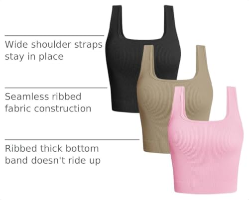 Image of OLCHEE Womens 3 Pack Crop Tank Tops Sleeveless Square Neck Workout Top