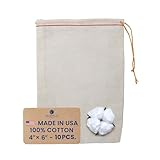 Cotton Muslin Bags 4x6 Inch (10x15cm) Red Hem Orange Drawstring 10 Count Pack