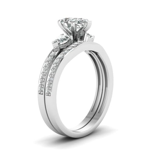 2.75 CT Moissanite 3 Three Stone Wedding Ring Sets for Couples,10K 14K 18K Solid Gold Cushion/Heart/Oval/Pear/Princess/Round Cut Bridal Ring Sets,Customized Matching Engagement Bands Set for Men and Women Free Engraving3