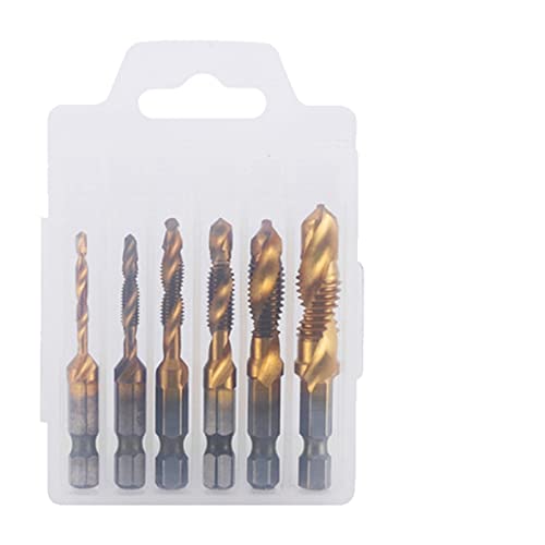 Titanium Plated Hex Shank HSS Screw Thread Metric Tap Drill Bits Machine Compound Hand Tools M3 M4 M5 M6 M8 M10 Tap Drill MINGPING (Color : Short- Gold Boxed)