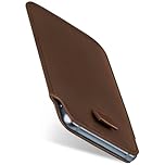 MoEx Faux Leather Phone Case compatible with iPhone 5s / 5 / SE (2016) | Slide-Up Function, Brown