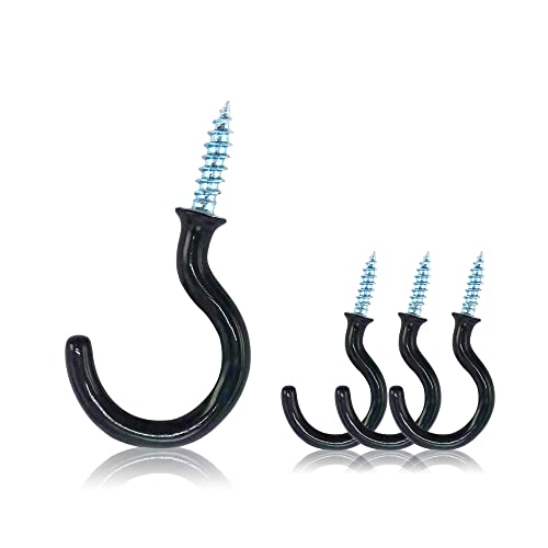 ECKJ 20PCS 1-1/4 Inch Cup Hooks Small Ceiling Hooks Vinyl Coated Screw in Hook for Hanging Christmas Ornaments, Stocking Under Mantelshelf, Handicrafts, String Lights, DIY Project, Black 1.89