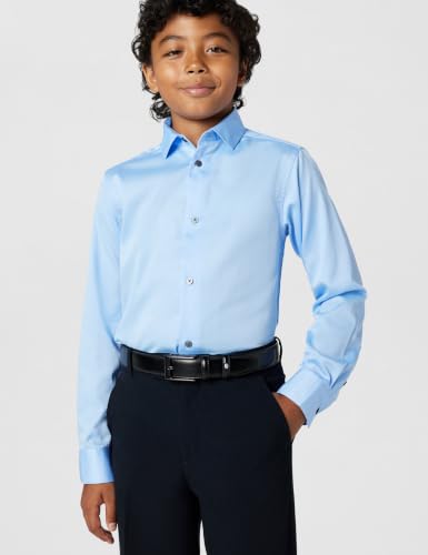Image of Calvin Klein Boys' Long Sleeve Sateen Dress Shirt, Button-Down Style with Buttoned Cuffs & Shirttail Hem