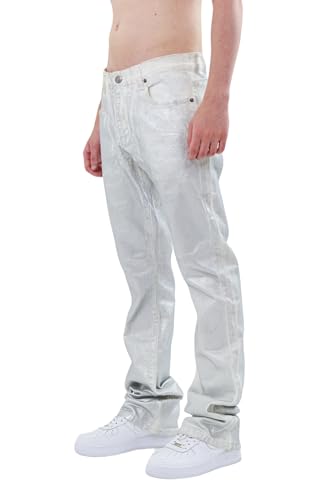 Foiled Metallic Stacked Denim Men Jeans 2023 Streetwear Pants ASJ09