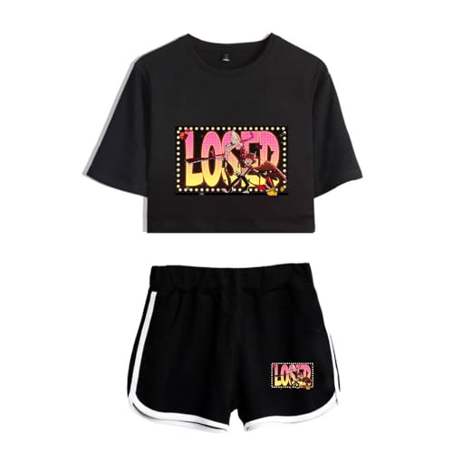 LKY STAR Women Girls T-shirts and Shorts Set Hazbin Hotel Merch Charlie Morningstar Vaggie Casual Crop Top and Shorts Summer Streetwear 2pcs