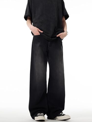 GUOYUXIAO Men's Jeans High Street Washed Denim Jeans Loose Fit Straight Leg Trouser for Men4