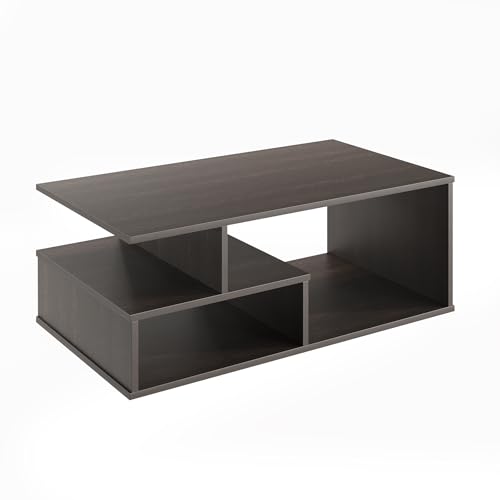 Image of FURNEASER Witely Coffee Table Modern Centre Table with Storage Shelves, Teapoy, Centerpiece Tea & Coffee Table for Living Room, Engineered Wood, Matte Finish, Wenge and White, 90x50x35 cm