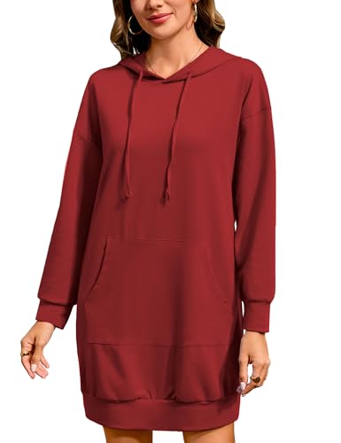Image of Quenteen Women Hoodies Dress Hooded Sweatshirts Dress Casual Long Sleeve Tunic Dress Oversized Sweatshirts with Pocket