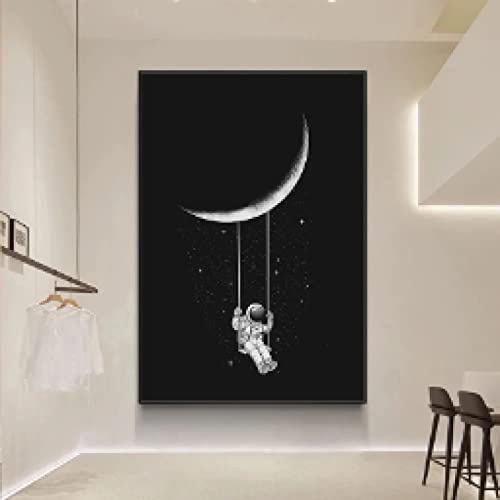 Peinture abstraite astronaute lune étoiles affiche murale salon 60x80