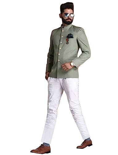 Costume 2 pièces pour homme avec veste à col montant chic et pantalon habillé pour soirée