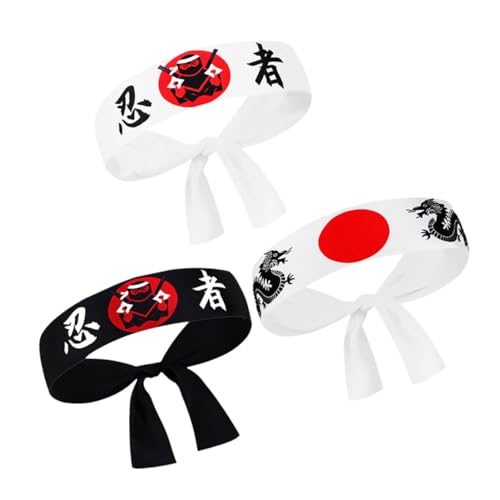 TOYANDONA 3 Piezas Diadema Ninja Japonesa para Deportivas Transpirables de Poliéster Accesorios Samurái para Karate y Chef Cómodas y Duraderas para Adolescentes y Adultos
