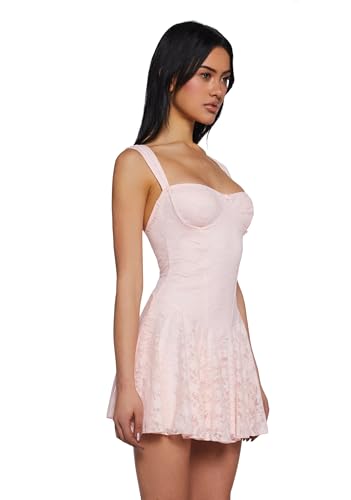 Dolls Kill Perfect Date Mini Dress by Sugar Thrillz – Lace Overlay Bustier Dress with Rosebud Detail and Flowy Skirt3