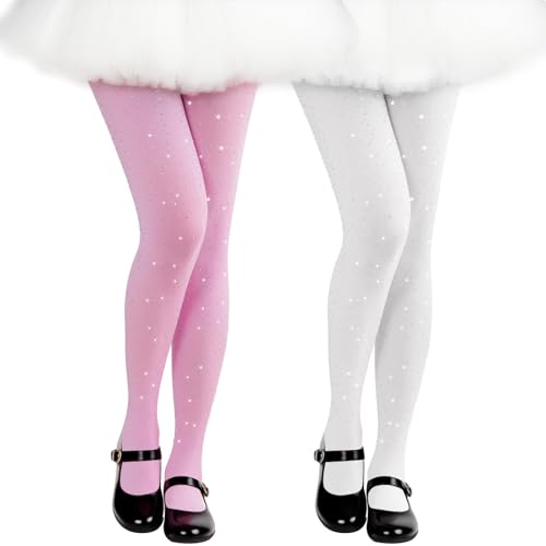 2 Pairs Sparkly Tights for Girls Kids Ballet Tights Dance Stockings for Toddler School Dress Cosplay Accessories