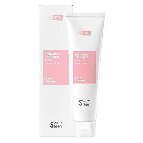 [SWEETEEN] Tart Cherry Ceramide Hya Foam Cleanser, Korean Skincare, Vegan Beauty, Eve Vegan Certified, Eco-Friendly, Vegan-Friendly, Vegan Facial Foam Cleanser, Deep Cleansing for Sensitive Skin, 5.07 Fl. Oz.
