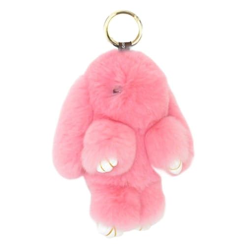 BUYITNOW Bunny Keychain Plush Rex Rabbit Fur Keyring Bag Charms Pendant, Pink, 5 Inch