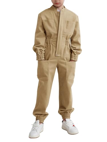 Haloumoning Kids Coveralls Boys Long Sleeve Jumpsuit Zip Up Flight Suit with Pockets 5-14 Years