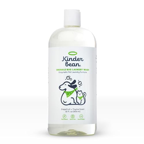 Kinderbean Dog and Cat Laundry Wash, 32 oz. Enzyme Formula Pet Laundry Detergent Removes Pet Odors, Cleans Stains from Cat Urine or Dog Urine, Safe Laundry Odor Eliminator for Bedding, Collars, Toys