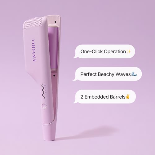 VODANA Professional Triple Flow Ceramic Hair Waver, Easy Beach Wave, Embedded, Light Double Barrel Wave Iron for Wide Deep Waves (1.25 inch, Lavender)