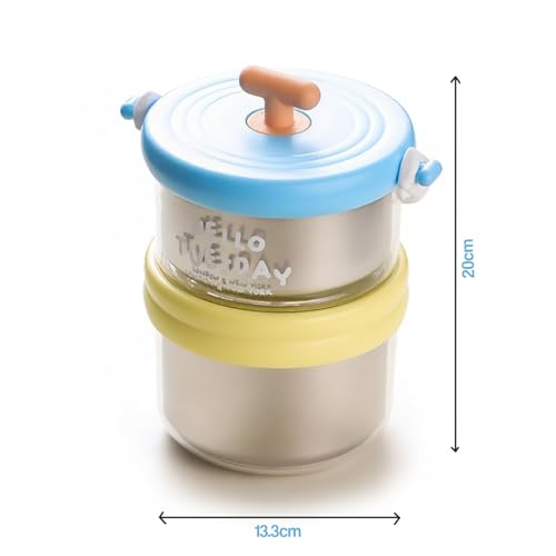 Image of House of Quirk 304 Stainless Steel 2-Layer Lunch Box | Portable Leak-Proof Food Storage Container for Office, School & Travel | Compact Soup & Porridge Box (Blue /Light Yellow)