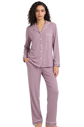 Image of HEARTNICE Womens Pajama Set, Soft Long Sleeve Pajamas & Long Pants with Pockets, Button-up Sleepwear Lounge Pjs