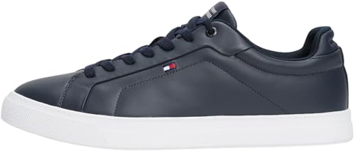 Image of Tommy Hilfiger Men’s Icon Flag Essential Leather Court Trainers, Blue (Desert Sky), 10