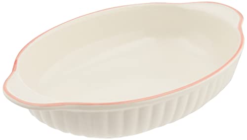 Banko Ware 12477 Oven-safe, Color Line, Oval Au Gratin Dish, Pink Line, Tableware, Pottery, Microwavable, Made in Japan