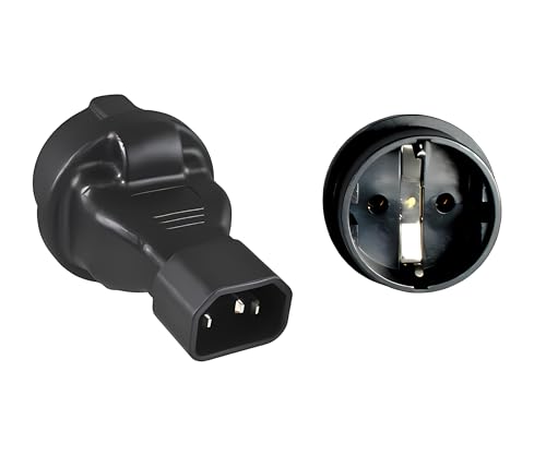 DINIC Stromadapter, Netzadapter Schuko, Schutzkontakt-Buchse auf C14 Kaltgeräte-Stecker, Adapter (1 Stück, schwarz)