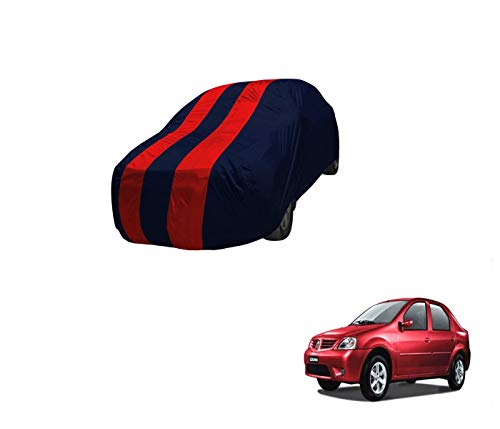 Image of Auto Hub Car Cover Compatible with Mahindra Logan with Mirror Pocket,Triple Stitched, Weather Proof, Logan Car Cover- Navy-Red
