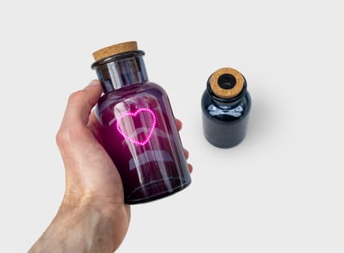 Image of Suck UK Love Potion Neon Heart Glass Bottle | Pink Cordless Table Lamps & Bedroom Lamps | Bedroom Decor & Cute Desk Accessories | Pink Decorations for Bedroom & Girls Room Decor | Love Potion